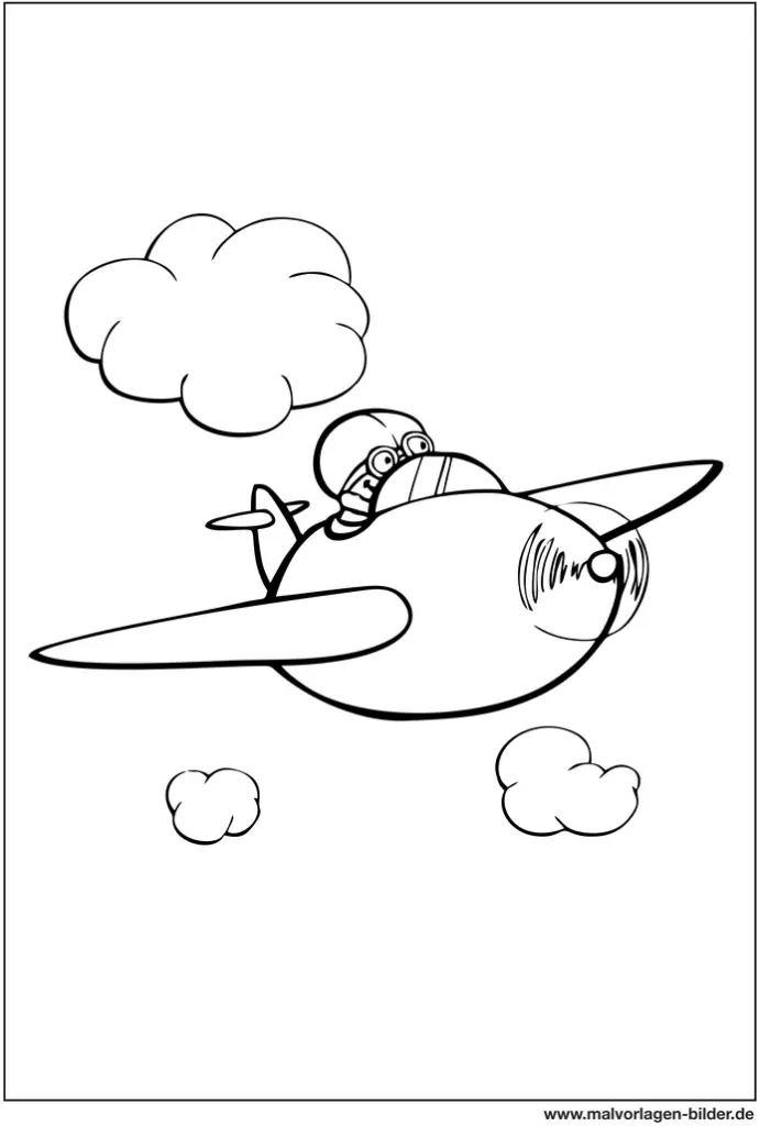 malvorlage-flugzeug-in-den-wolken