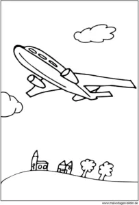malvorlage-flugzeug-in-der-luft-zum-ausmalen