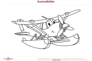 malvorlage-flugzeug-mit-propeller-und-schwimmer