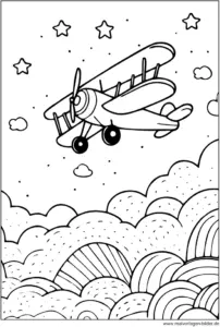 malvorlage-flugzeug-ueber-den-wolken