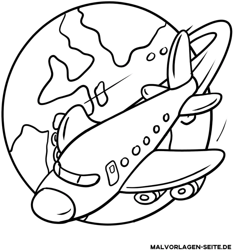 malvorlage-flugzeug-um-die-erde