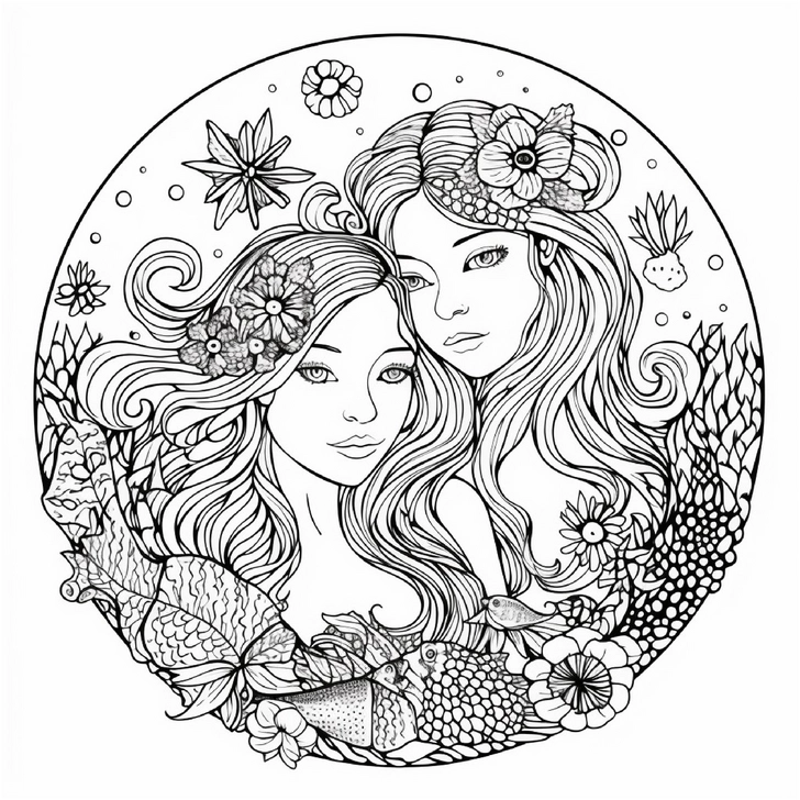 malvorlage-frauen-mit-blumen-und-naturmotiven