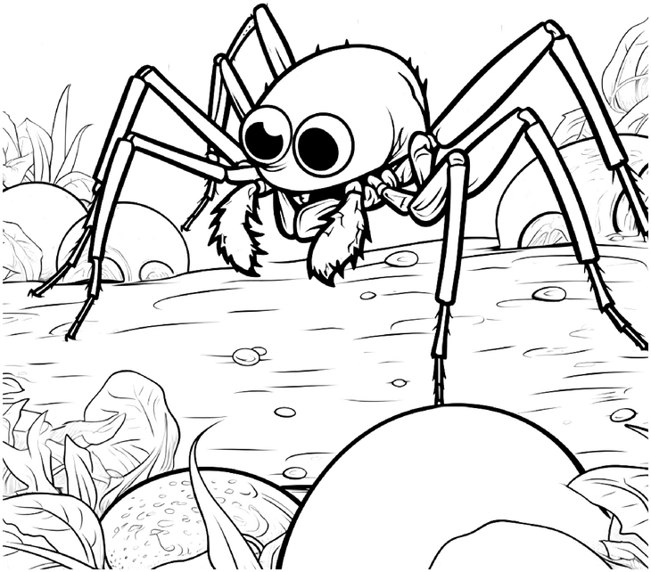 malvorlage-freundliche-spinne-in-natur-umgebung