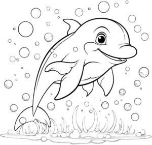 malvorlage-freundlicher-delfin-mit-bubbles