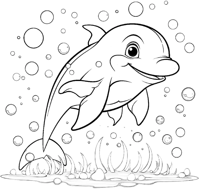 malvorlage-freundlicher-delfin-mit-bubbles