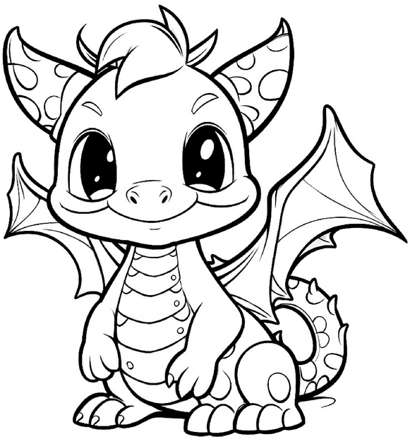 malvorlage-freundlicher-kleiner-drache-mit-grossen-augen