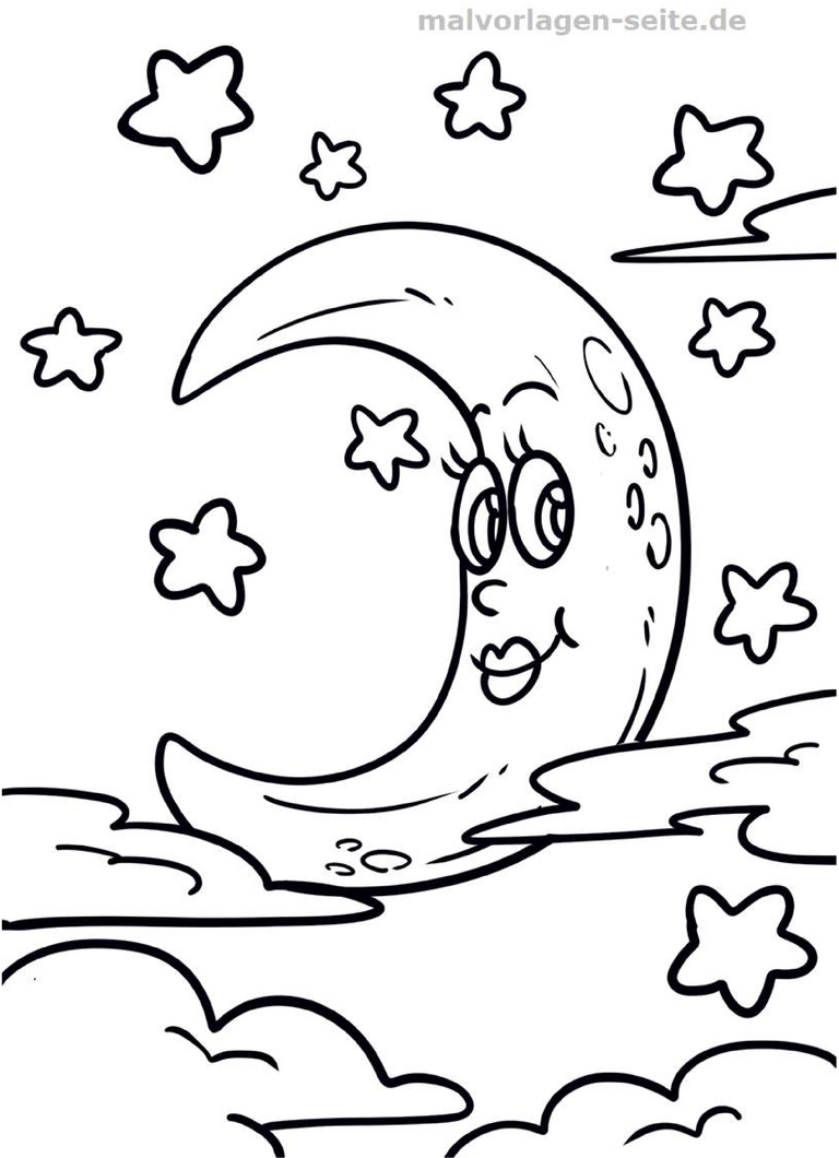 malvorlage-freundlicher-mond-mit-sternen