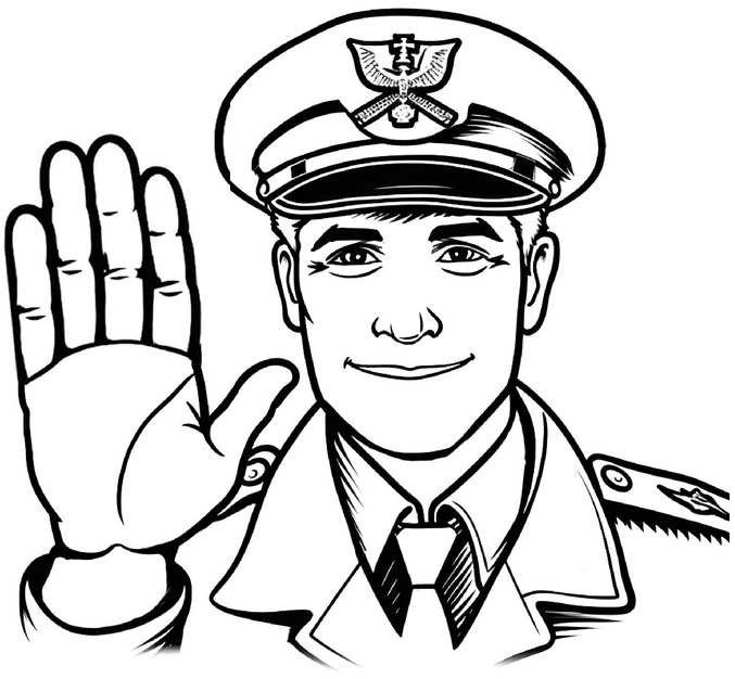 malvorlage-freundlicher-polizist-mit-erhobener-hand