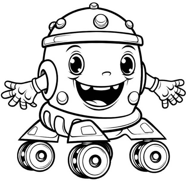 malvorlage-freundlicher-roboter-auf-rollschuhen