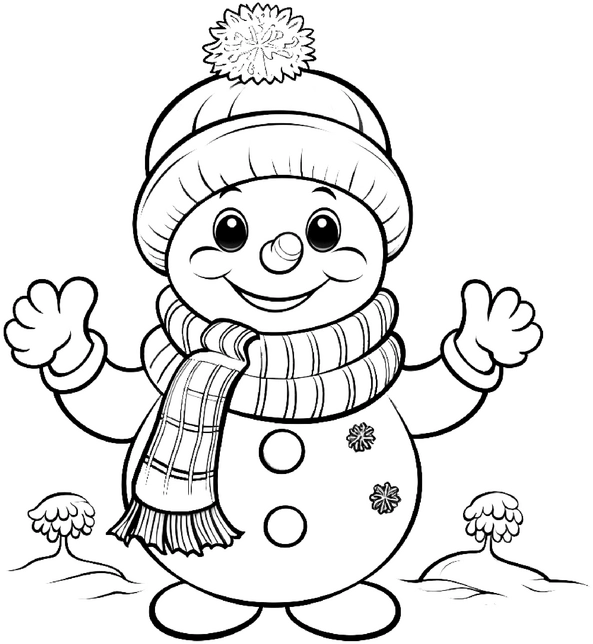 malvorlage-freundlicher-schneemann-mit-muetze-und-schal