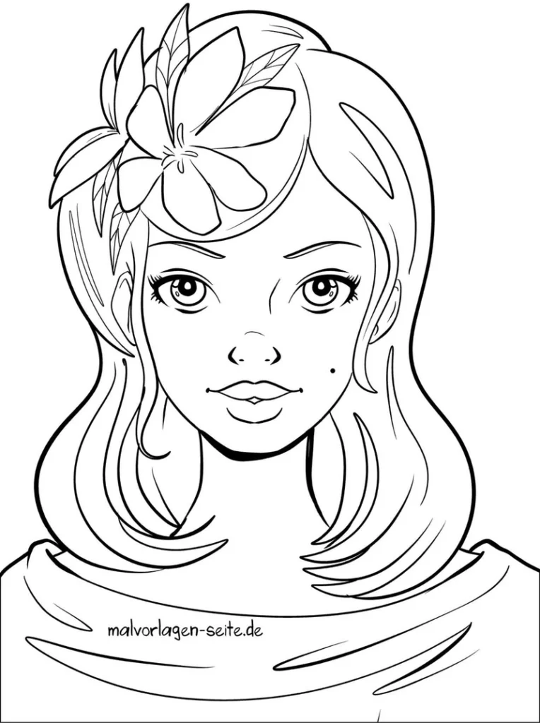malvorlage-freundliches-maedchen-mit-blumenhaarbande