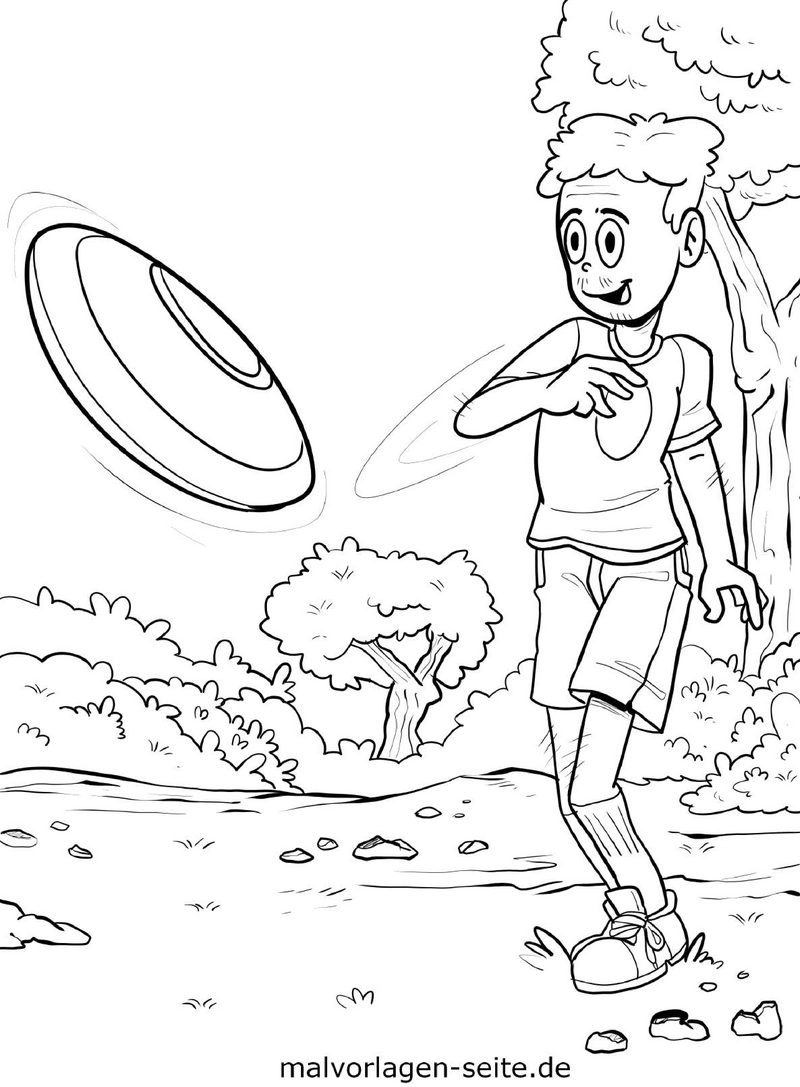 malvorlage-frisbee-in-der-natur-ausmalen