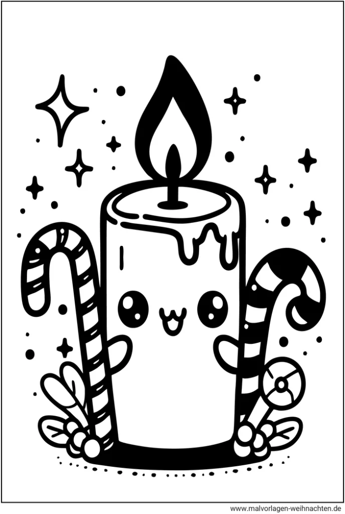 malvorlage-froehliche-kerze-mit-zuckerstangen