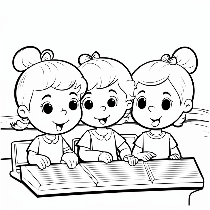 malvorlage-fröhliche-kinder-am-tisch