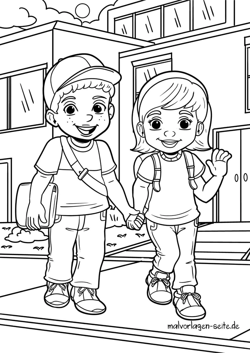 malvorlage-froehliche-kinder-auf-dem-schulweg