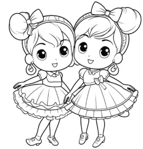 malvorlage-froehliche-kinder-im-bunten-kleid
