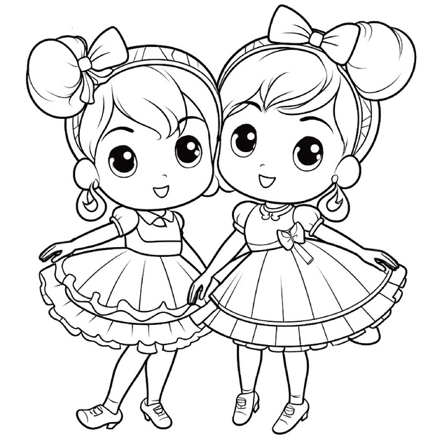 malvorlage-froehliche-kinder-im-bunten-kleid