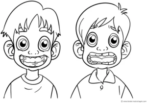 malvorlage-froehliche-kinder-mit-grossen-zaehnen