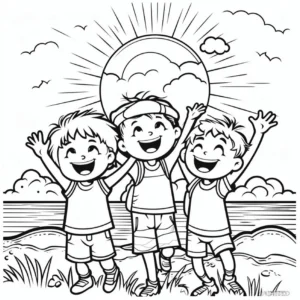 malvorlage-froehliche-kinder-unter-sonne