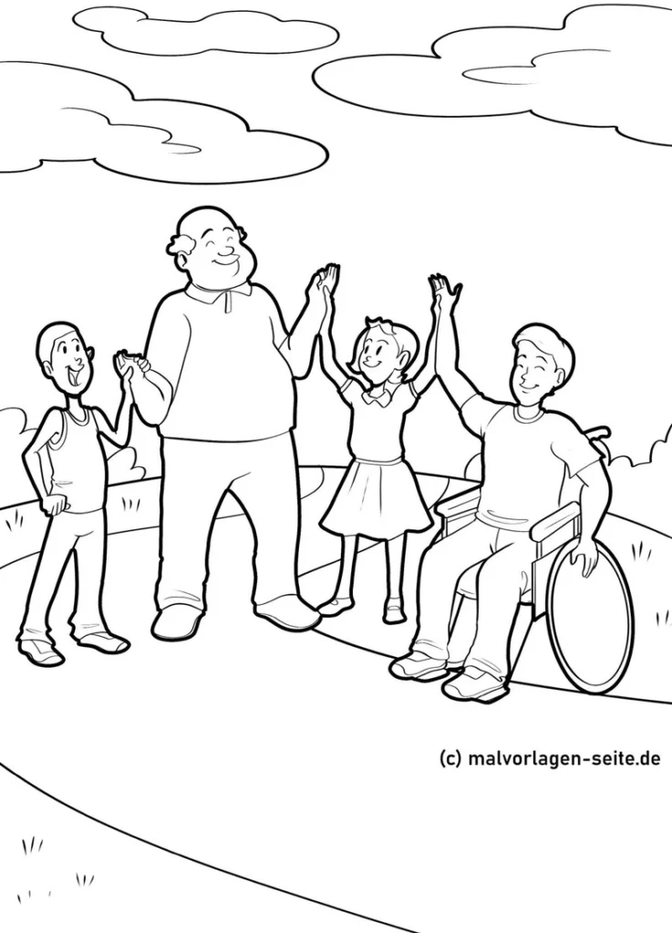 malvorlage-fröhliche-menschen-in-inklusion-im-freien