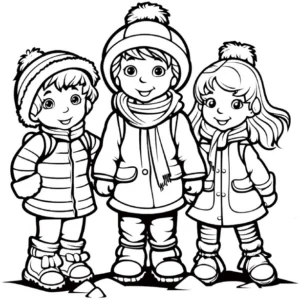 malvorlage-froehliche-winterkinder-in-warmer-kleidung