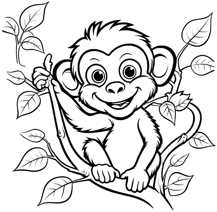 malvorlage-froehlicher-affe-auf-einem-ast