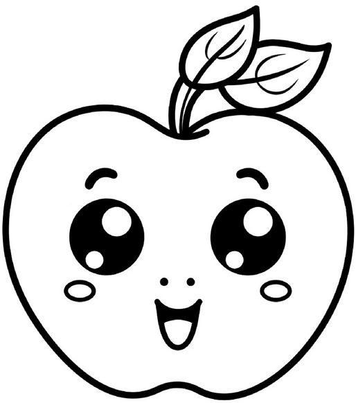 malvorlage-froehlicher-apfel-mit-blaettern