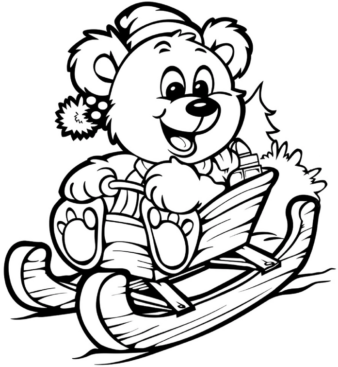 malvorlage-froehlicher-baer-im-schlitten