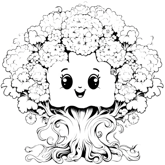 malvorlage-froehlicher-baum-mit-blumen