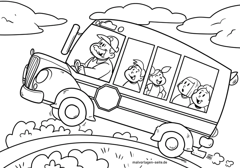 malvorlage-fröhlicher-busfahrer-mit-kindern