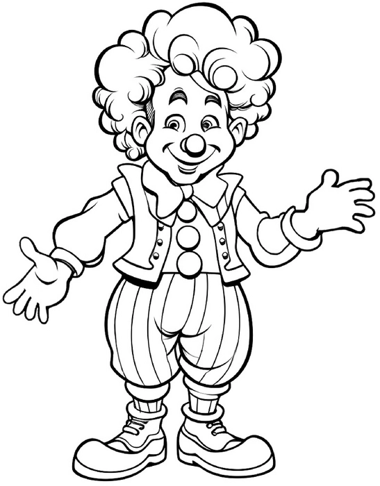 malvorlage-froehlicher-clown-mit-bunter-kleidung