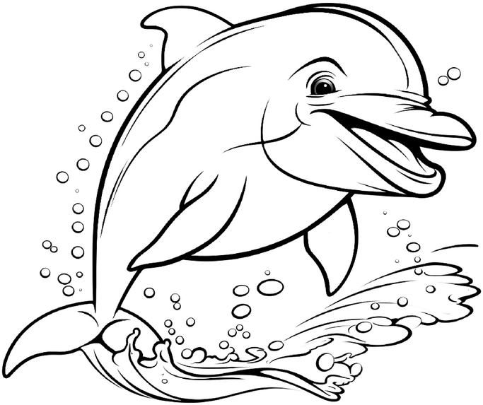 malvorlage-fröhlicher-delphin-im-sprung-mit-wellen