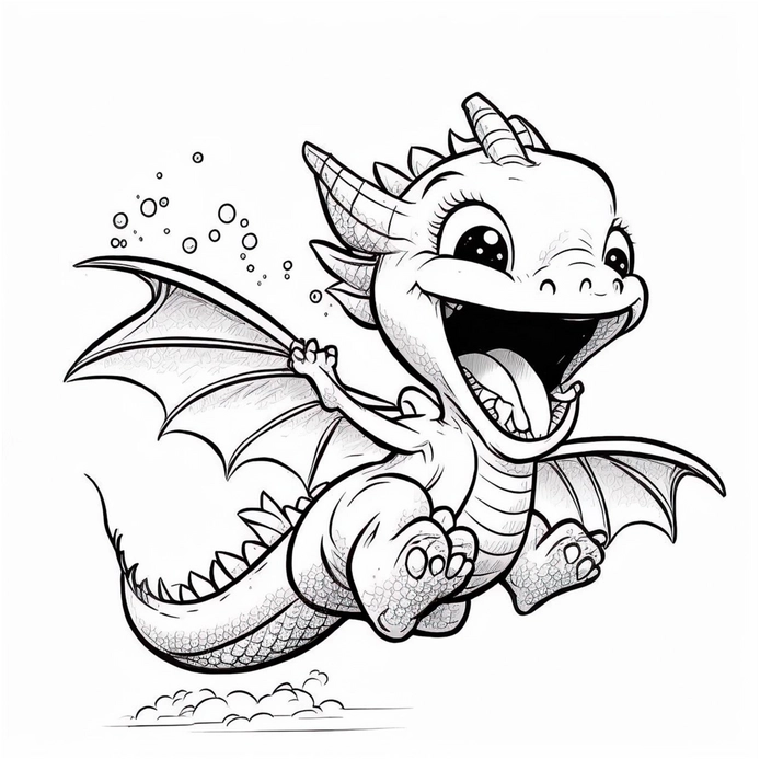 malvorlage-froehlicher-drache-fliegende-fluegel