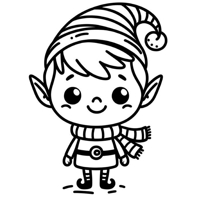 malvorlage-froehlicher-elf-mit-weihnachtsmotiv