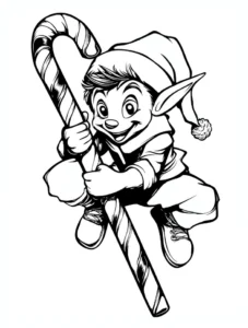 malvorlage-fröhlicher-elf-mit-zuckerstange