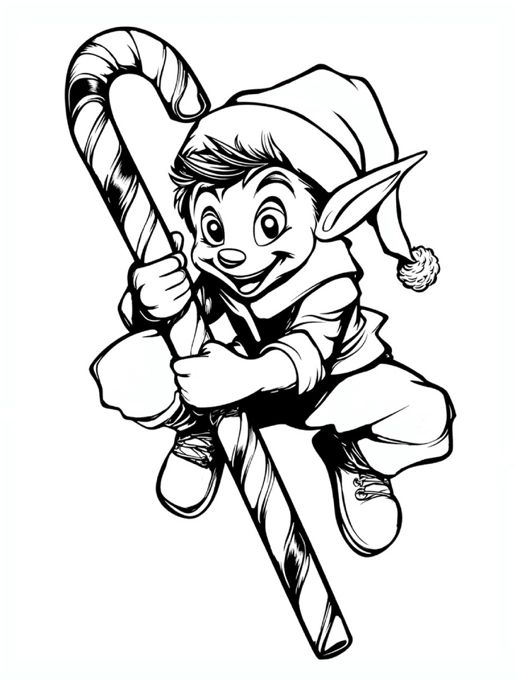 malvorlage-fröhlicher-elf-mit-zuckerstange