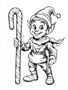 malvorlage-fröhlicher-elf-mit-zuckerstangenstock