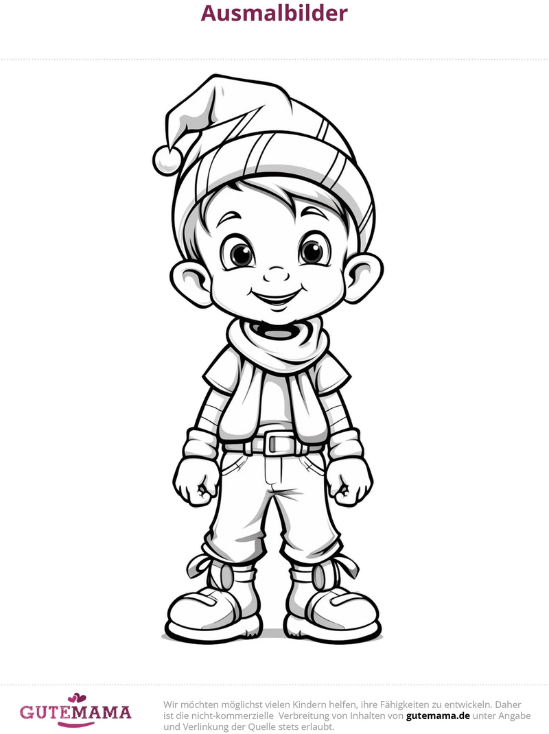 malvorlage-fröhlicher-junge-im-winter-mit-mütze-und-schal