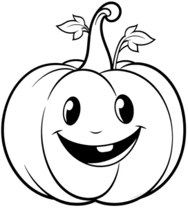 malvorlage-froehlicher-kuerbis-mit-blaettern-und-staengel