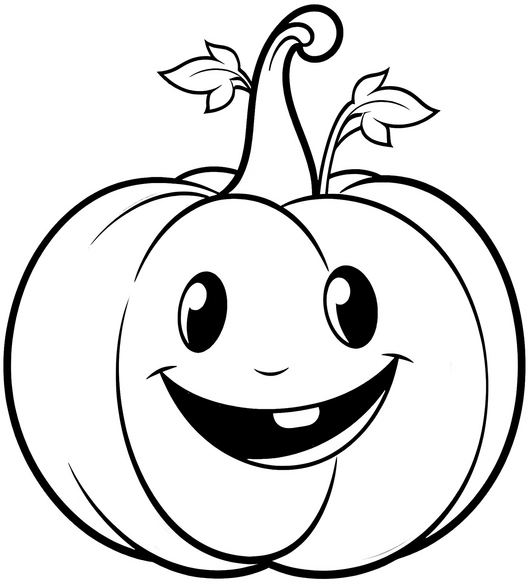 malvorlage-froehlicher-kuerbis-mit-blaettern-und-staengel