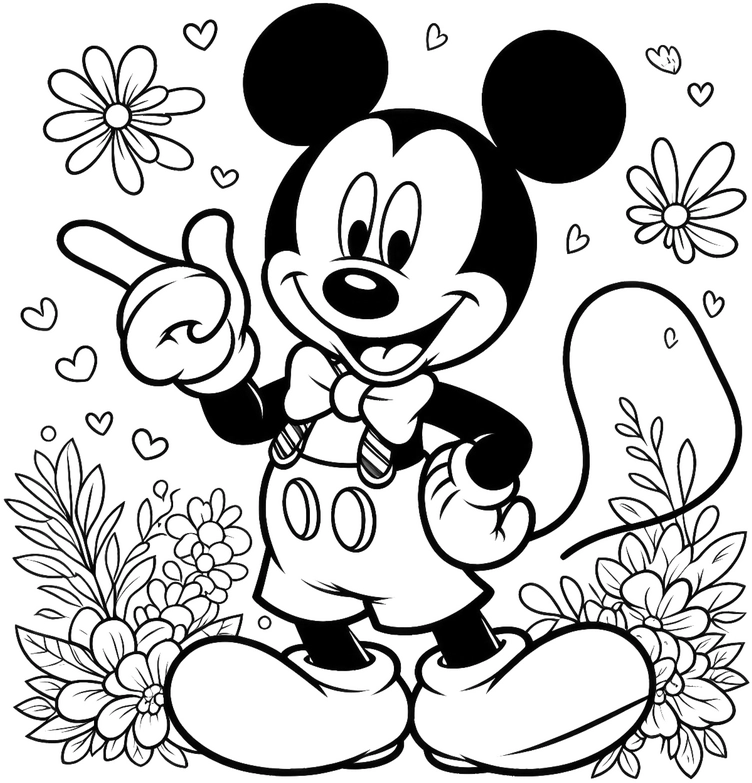 malvorlage-fröhlicher-mausfreund-mit-blumen