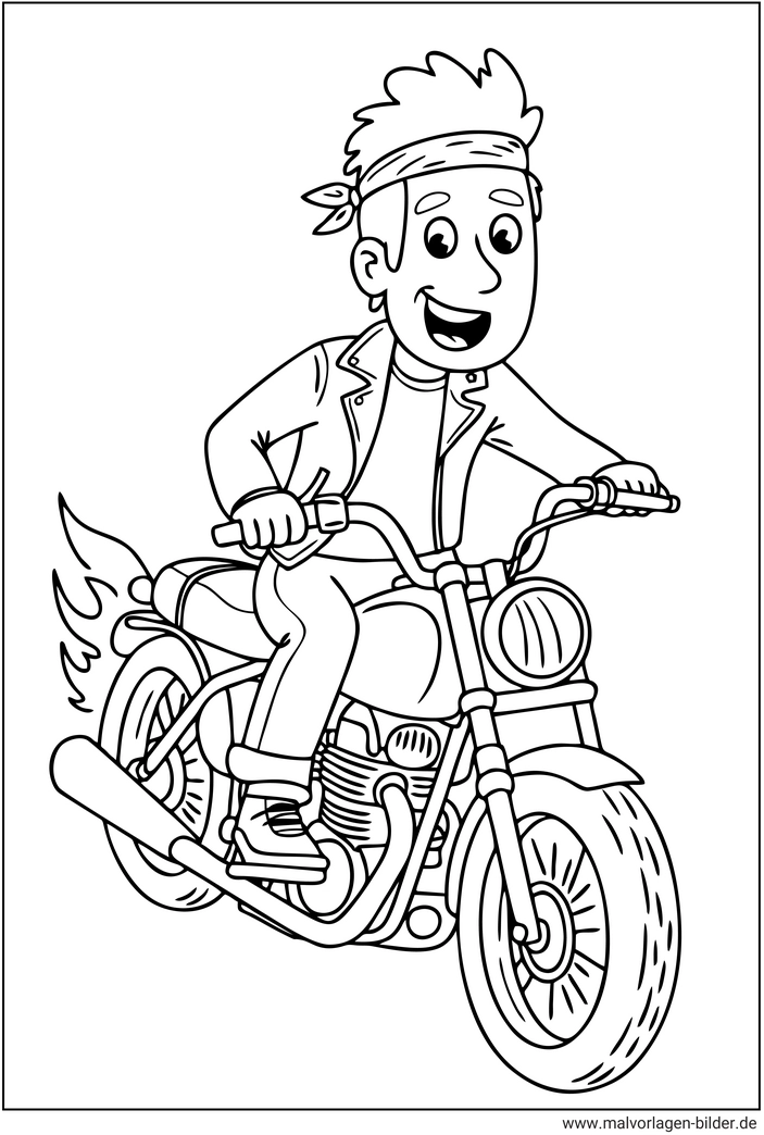 malvorlage-fröhlicher-motorradfahrer-ausmalbild