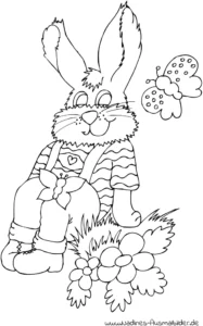 malvorlage-fröhlicher-osterhase-mit-schmetterling