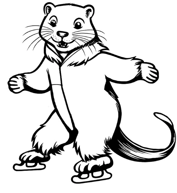 malvorlage-froehlicher-otter-auf-schlittschuhen