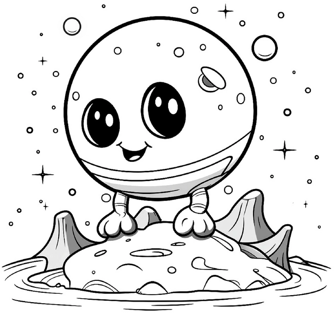 malvorlage-fröhlicher-planet-im-weltall
