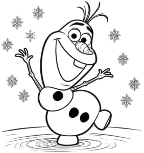 malvorlage-froehlicher-schneemann-mit-schneeflocken