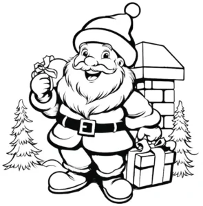 malvorlage-froehlicher-weihnachtsmann-mit-geschenk-und-glocke