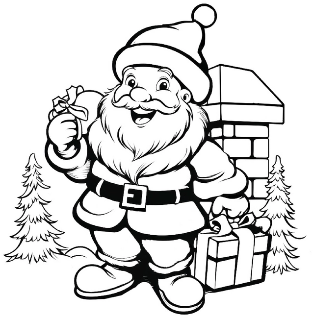 malvorlage-froehlicher-weihnachtsmann-mit-geschenk-und-glocke