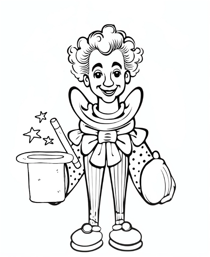 malvorlage-fröhlicher-zirkus-clown-mit-zauberhut