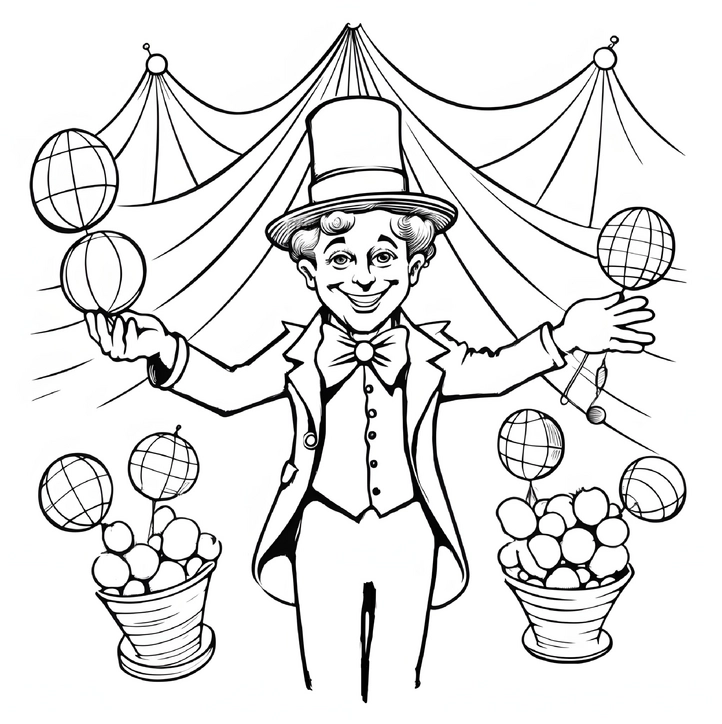 malvorlage-fröhlicher-zirkuszauberer-mit-jonglierbällen